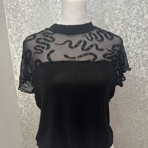 Hot Topic Snake Black Sheer Top Size Large